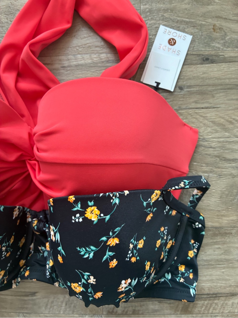 Shade & Shore 2 Bikini Swim Tops Floral Plain One Strap - Picture 2 of 13